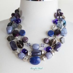 Three Strand Blue Statement Necklace